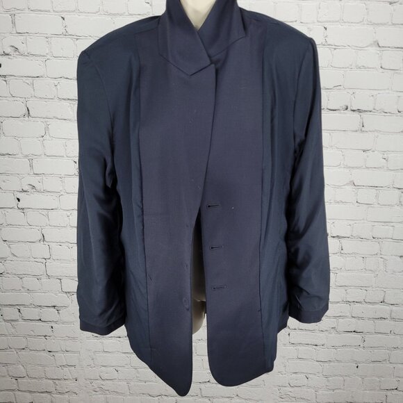 Talbots Blue Italian Wool Stretch 3 Button Peak Blazer USA Made Size 14 - Picture 6 of 16